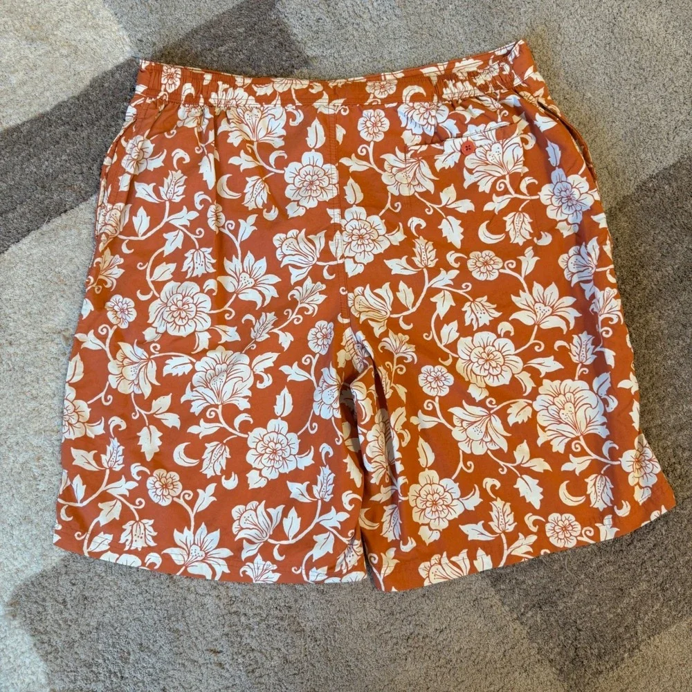 Caribbean Swimwear Mens Orange White Floral Hibiscus Board Shorts Swim Trunks L